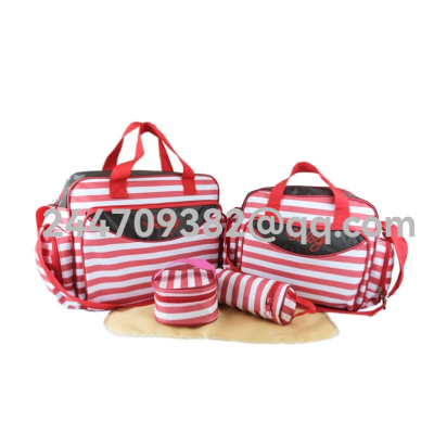 New Striped Mummy Bag Five-Piece Portable Crossbody Large Capacity Portable Maternity Package Fashion Mom Bag Baby Wrap