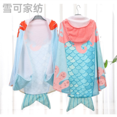 Mermaid Shaped Cloak Cloak Custom Digital Printing Flannel Shawl Can Be Customized in Small Batches