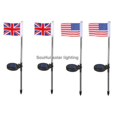 Solar American Flag Lights Solar Flag Garden Lights Solar British Flag Lawn Lamp Ground Plug Lights Can Be Customized