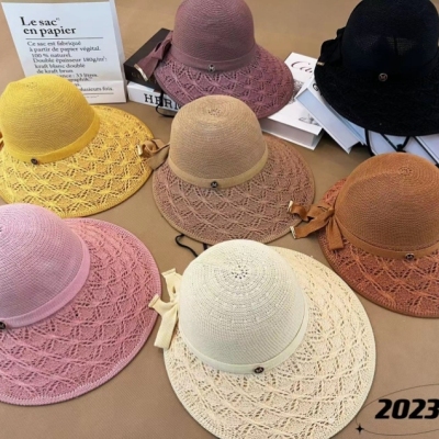 New Summer Sunshade Girl's Cap Solid Color Wide Brim Knitted Sun Protection Hat
