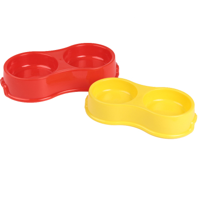 Pets' bowl for eating and drinking plastic double-bowl