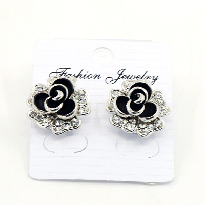 Fashion all-match simple rhinestone inlaid flower shape lady's oil drip earrings ear decorations