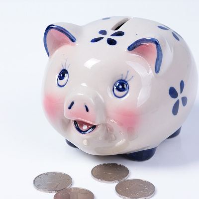Ceramic cartoon cute pig shape saving pot piggy bank house decoration gifts