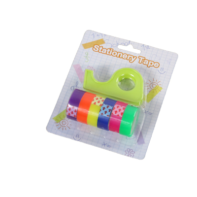 Rainbow color adhesive tape with holder transparent stationery tape 