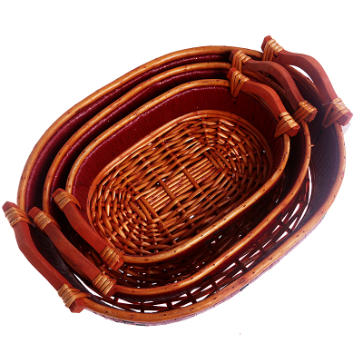 Handmade willow handiwork storage basket fruit plate 3-piece oval basket