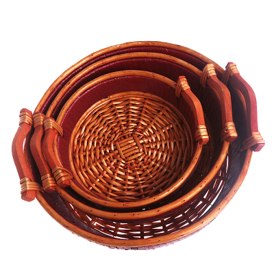 Handmade wicker handicrafts Willow products storage basket 3-piece set round fruit tray 