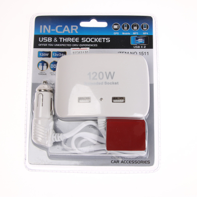 Two USB& three sockets car charger High-power cigarette lighter