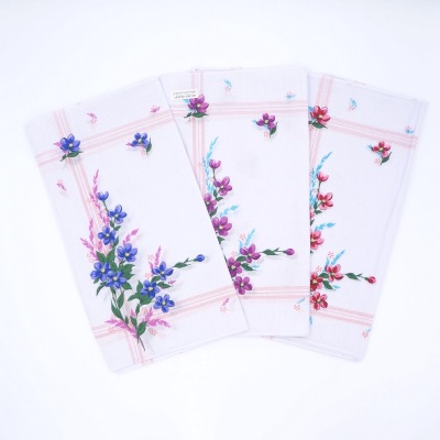 Women 100 cotton 28cm Floral printing handkerchiefs( 10pieces in one poly bag)n one poly bag)