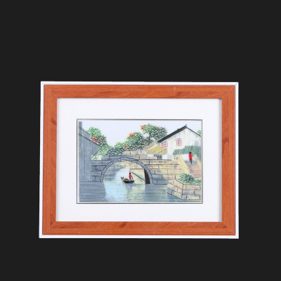 Old bridge pattern embroidery farmer painting