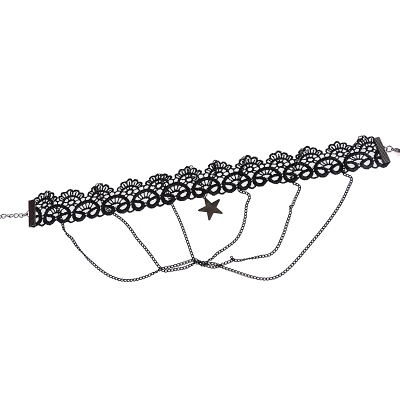 Retro Punk lace five-pointed star pendant necklaces women's short collarbone necklaces