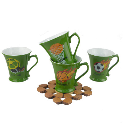 Green glaze Ceramic Tea and coffee cup with cartoon Logo