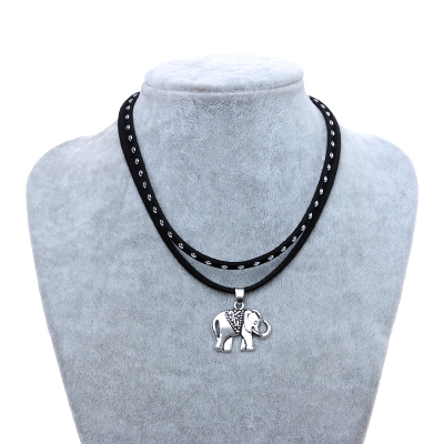 Retro double-layer elephant necklace women's short necklace
