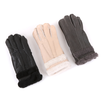 Women's fur and leather full-finger gloves