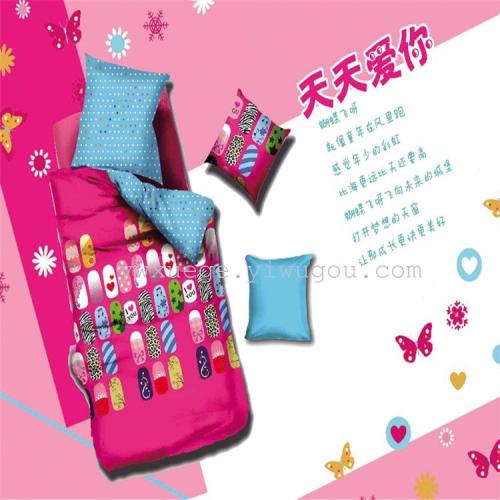 home textile autumn and winter new trendy four-piece set fashion cartoon four-piece set brushed lotus twill four-piece set factory direct sales love you every day