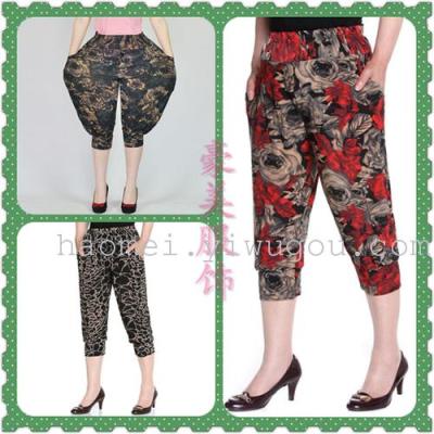 Cropped pants pants Harlan Hao Mei garment factory outlets plus fertilizer increased ice silk bloomers wholesale