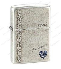 Authentic us version of Chicago Ridge/Zippo blue heart with you lighter antique silver Valentine's special