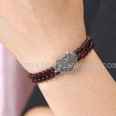 Rongxin wine red garnet jewelry silver bracelet natural crystal beads