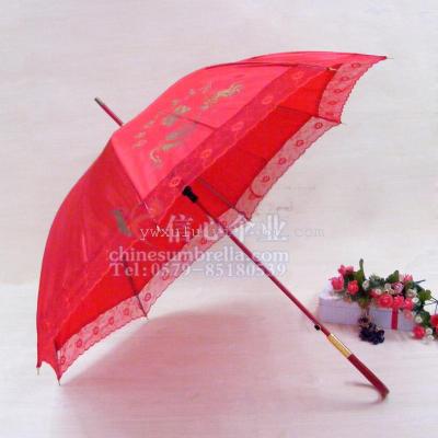 Red embroidery wedding bridal umbrella, straight umbrella H-805