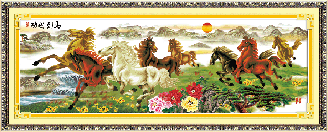 5D0085 eight horses galloping success (5D cross stitch)