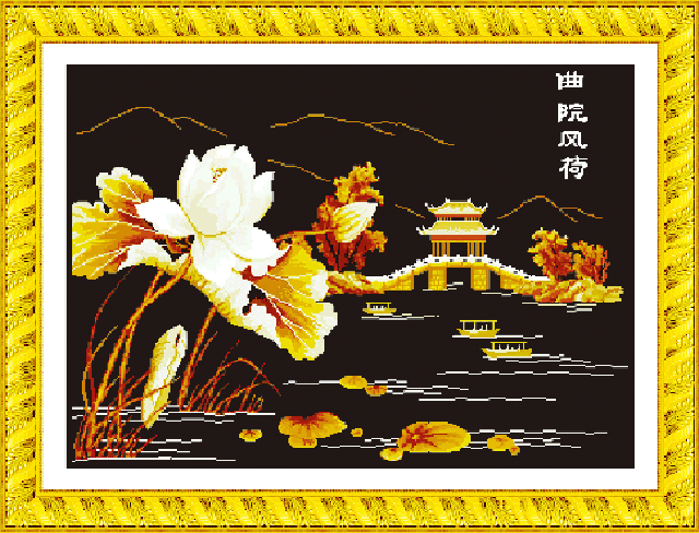 cloth arts and crafts material package wholesale new living room diy cross stitch breeze-ruffled lotus at quyuan garden 5d0002