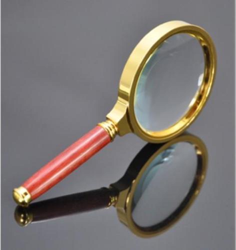 copper coated handheld redwood-like magnifier with handle rosewood 80mm diameter