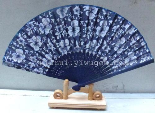 factory direct sales orchid cloth fan blue printing cloth fan advertising fan silk fan female fan summer cool essential