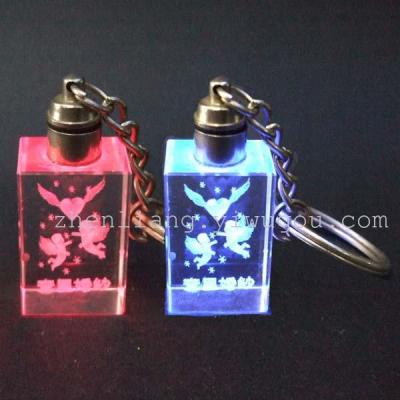 Can be mixed batch crystal led key chain flash key light can set the key chain.