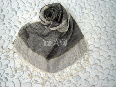 Linen yarn dyed stripe scarf in black and white stripes