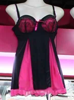 Red and black lady's gown with suspenders