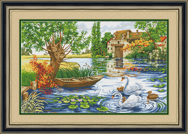 cross stitch printing material package wholesale handmade embroidery crafts swan lake view 5d0059