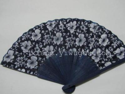 Jinxin fan fan industry fan xiao fan gift, the Chinese characteristic blue flower cloth fan of the antique color fan