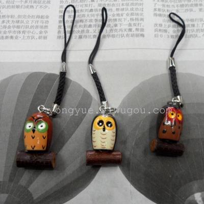 New Korean version of owl mobile phone hanging wooden mobile phone hanging accessories hanging wholesale