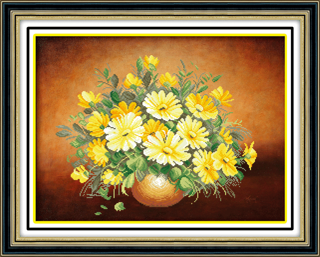 material package diy cross stitch handmade embroidery fabric new golden daisy 5d0077