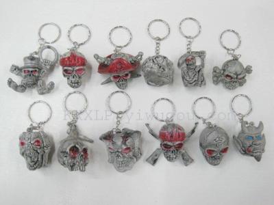 Skull and head keychain, pirate king key ring factory Halloween skull gift