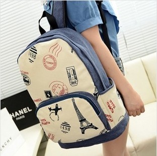 Mixed Batch British College Style Tower Printing Backpack Backpack Schoolbag Seal Printing Canvas Backpack Female Wholesale