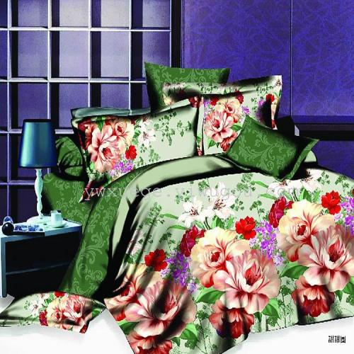 Fashion Trendy Polyester Cotton Flower and Grass Series 3D Twill Active Printing Bed Four-Piece Set Sweet Circle Manufacturer direct Sales 