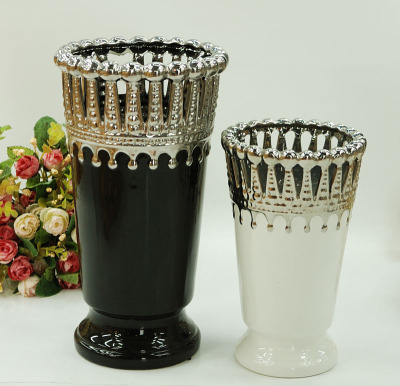 Gao Bo Decorated Home Hollow silver Crown series ceramic vase flower vase ceramic vase
