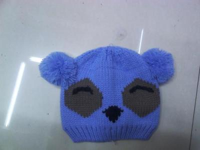 Cartoon animal Cap cute header on flat knitting machine knitting wool ball cap