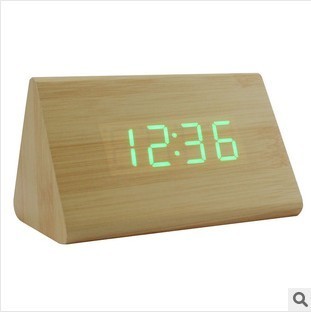 13 New creative LED wood Clock fashion Simple Sound Control Wood Alarm clock lazy Starfighter Luminous clock wholesale