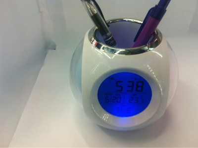 Electronic Clock, Blue Backlight Temperature Calendar, colorful Side Conversion, Pen Holder