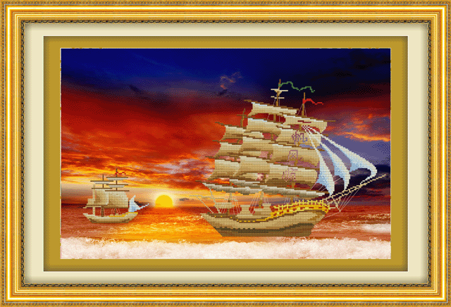 new handmade embroidery cross stitch printing crafts wholesale smooth sailing 5d0209