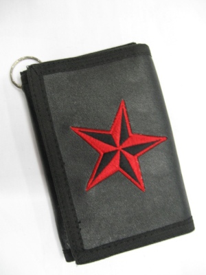 Pentagram embroidered wallet black waterproof PVC material production.