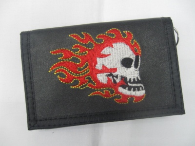 Skull embroidered purse with waterproof polyester 600D material production.