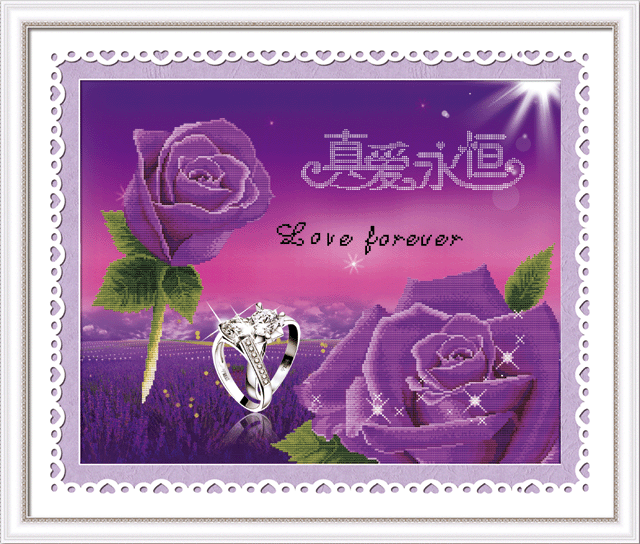 Precision printing hand embroidered true love eternal purple 5D cross stitch 0233