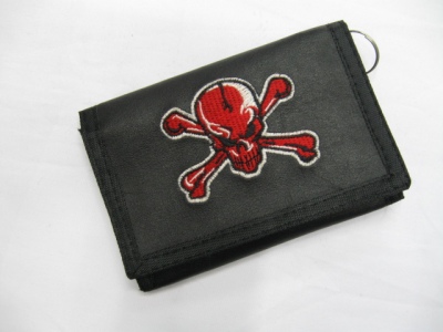 PU black embroidered purse waterproof material production.