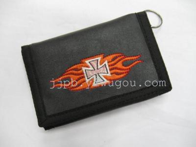 PU black embroidered purse waterproof material production.