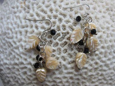 Natural shell earrings leaf earrings copper pin earrings versatile earrings exquisite earrings