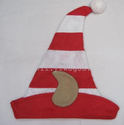 A Christmas hat with a Christmas hat and red and green striped Christmas hat decorations.