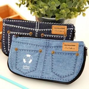 A cute denim shorts pencil box canvas bag large creative stationery bag