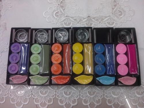 incense black long gift box hardback gift box aromatherapy （glass candlestick + stick incense + incense holder + candle）